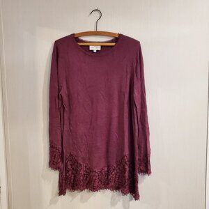 Belle France Purple Cashmere Blend Long Sleeve Tunic Sweater size XL